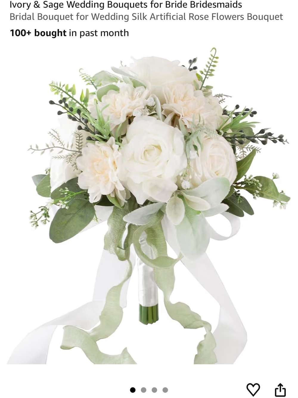 Ivory & Sage Bridal Bouquet - Unbranded Silk Wedding Flowers